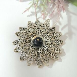 Vintage Sterling Silver Scroll Filligree Stacked Petal Flower Pendant or Charm